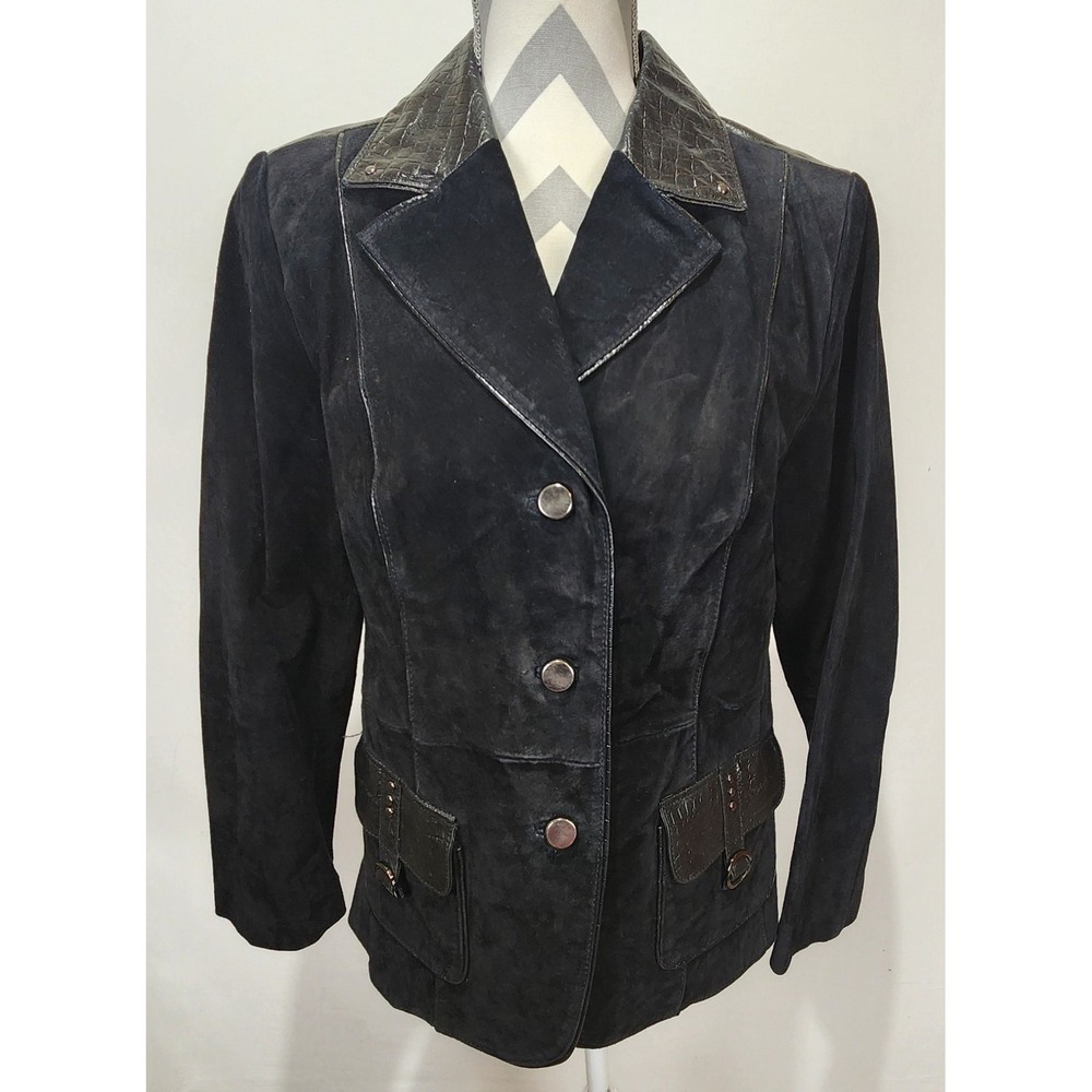 Bradley Bayou VTG Women's Black Suede 100% Genuine Leather Jacket Size M